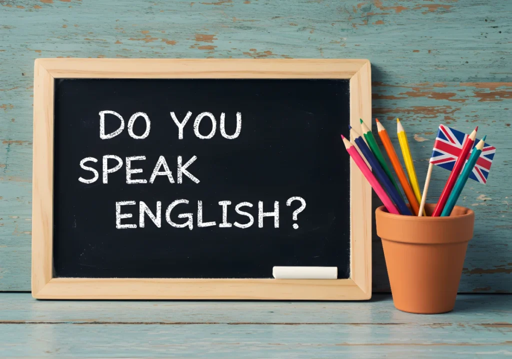 ป้ายเขียนข้อความ Do you speak English?